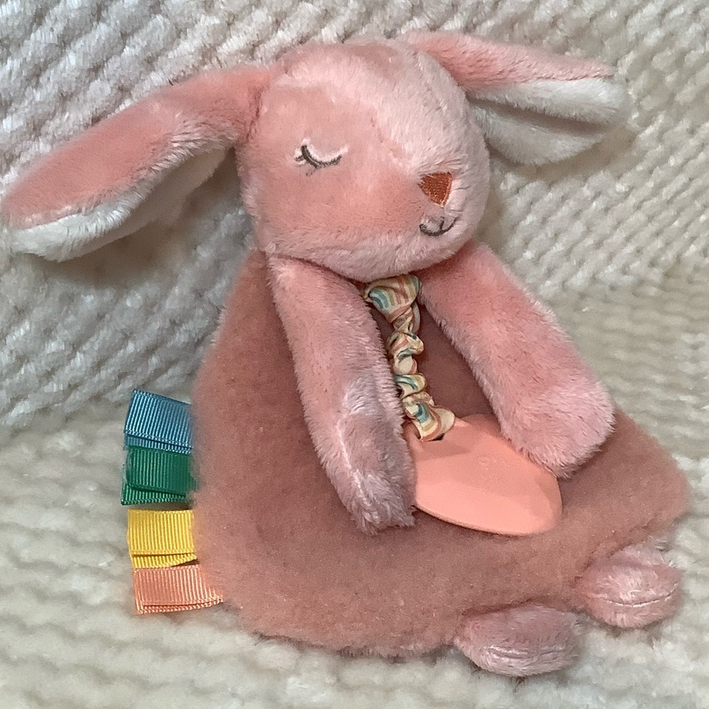 Itzy Ritzy Pink Plush Ana the Bunny Flattie Lovey Crinkle Teether Security Toy